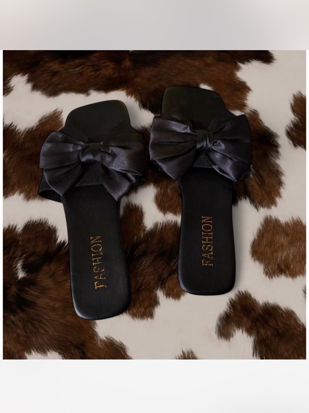 SHEIN Black Satin Bow Slide Sandals